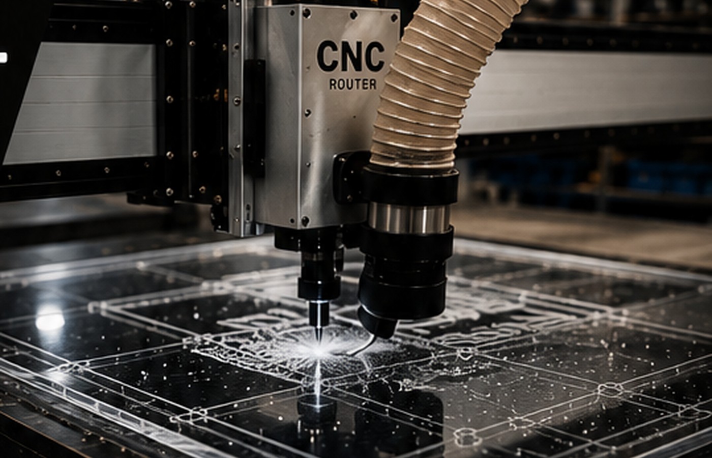 CNC router machining clear acrylic